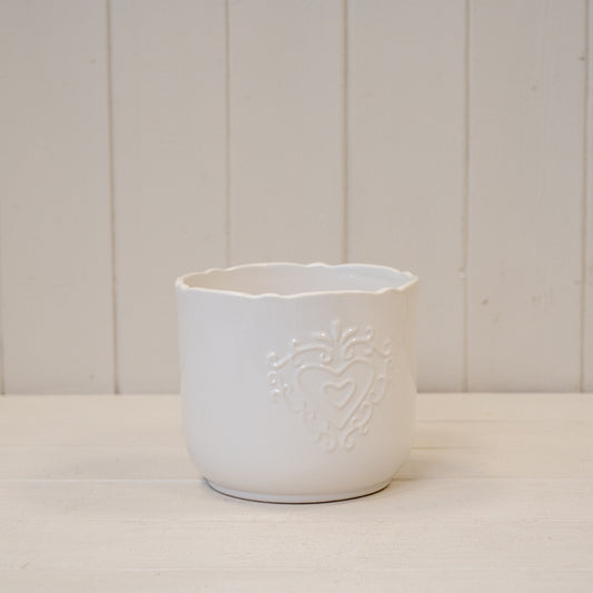 White Ceramic Pot Heart Design