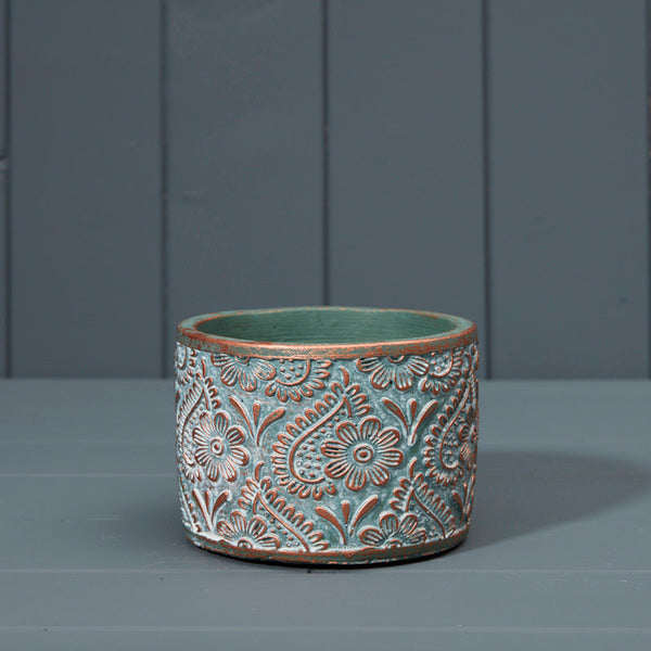 Green and Copper Washed Cement Planter