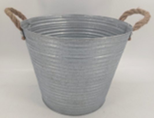 Aged Zinc Planter with Rope Handles & Drainage Hole
