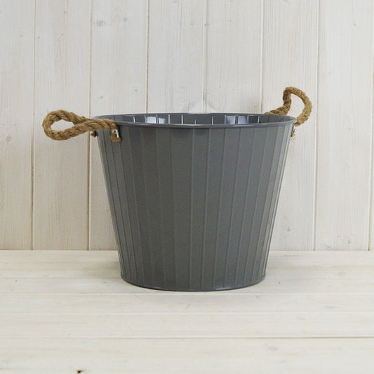 Grey Zinc Bucket With Hessian Ears