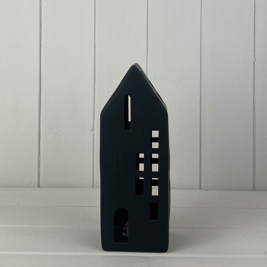 Tall Black Ceramic LED House