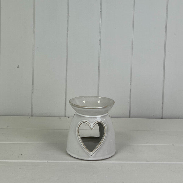Glazed Ceramic Wax Oil Burner With Heart Detail