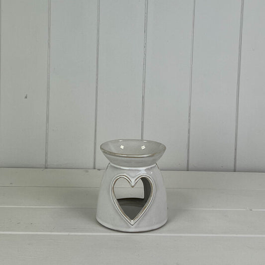 Glazed Ceramic Wax Oil Burner With Heart Detail