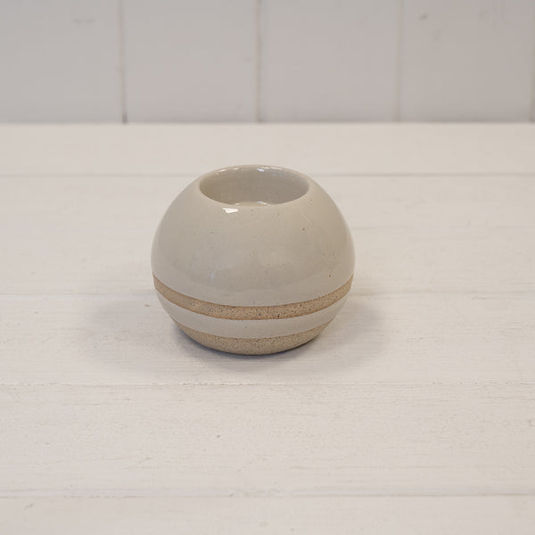 Taupe Ceramic Glazed Tealight Holder With Unglazed Design