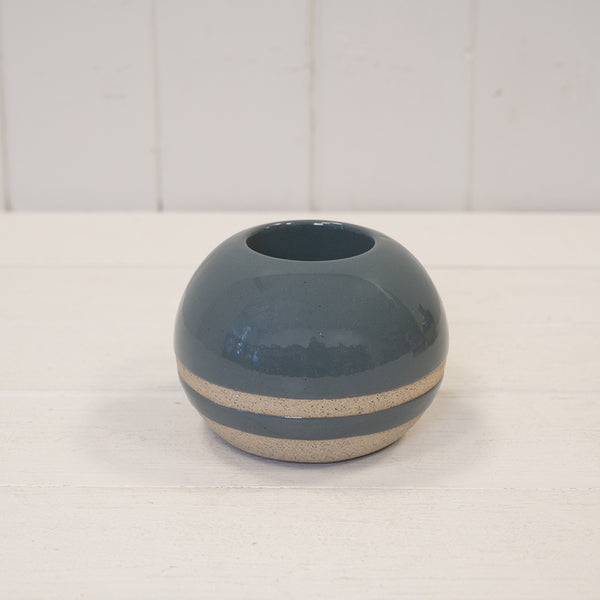 Blue Glazed Tealight Holder with Unglazed Design