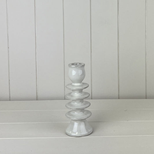 Glazed Ceramic Candle Holder with Textured Detail