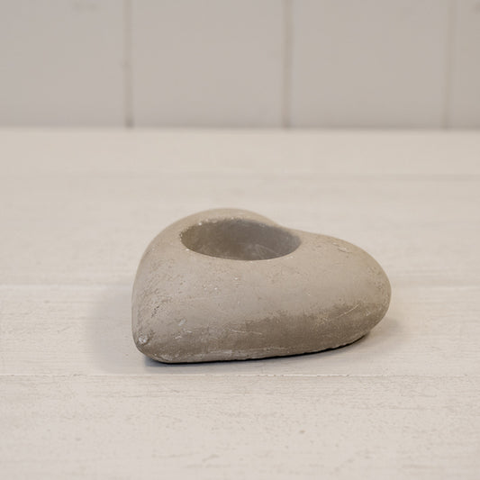 Whitewashed Cement Heart Tealight Holder