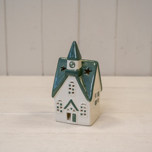 White/Green Ceramic House Tealight