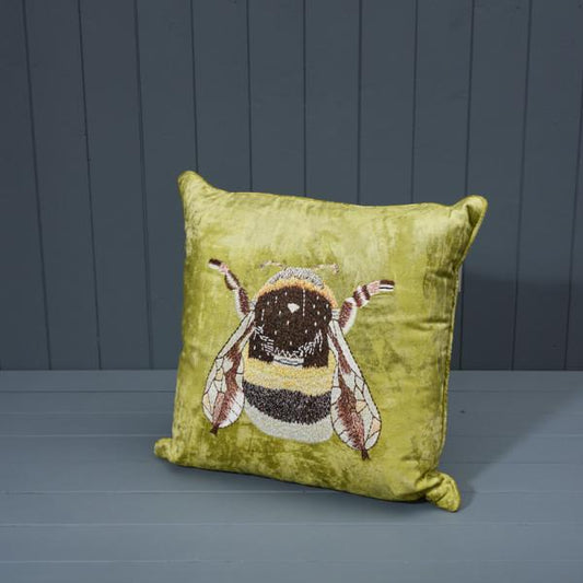 Handmade Cotton Bee Embroidered Cushion