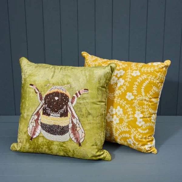 Handmade Cotton Bee Embroidered Cushion