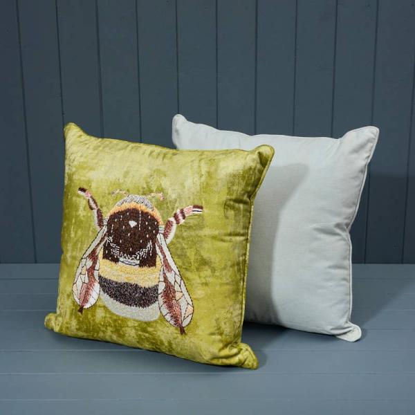 Handmade Cotton Bee Embroidered Cushion