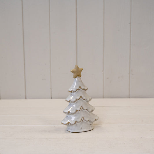 Small Stone Glazed Ceramic Layered Christmas Tree with Cream Star on Top