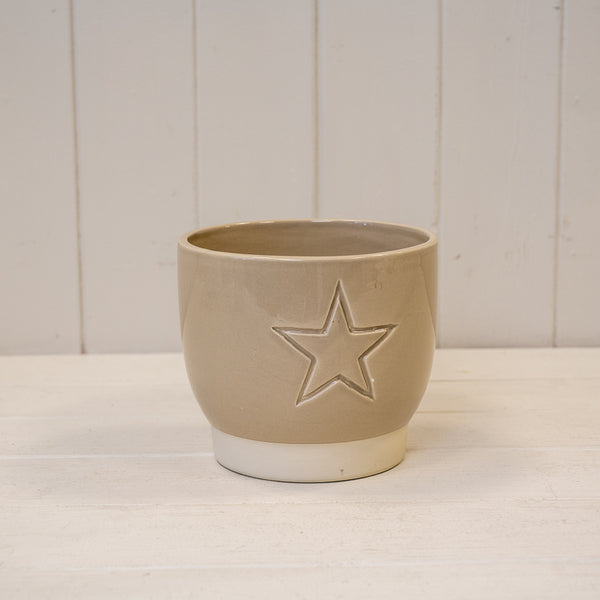Warm Grey Debossed Star Pot