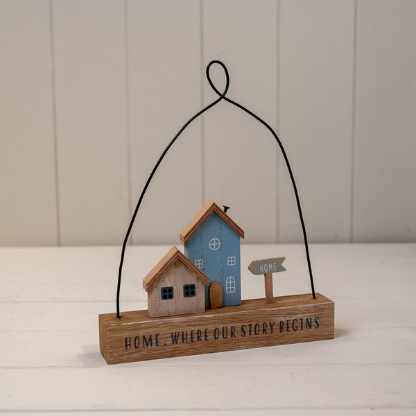 Wooden Hanging 'Home Where Our Story Begins' Sign