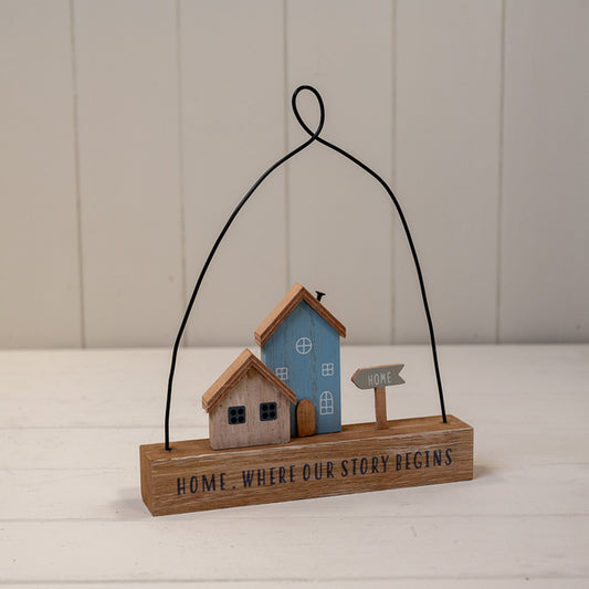 Wooden Hanging 'Home Where Our Story Begins' Sign