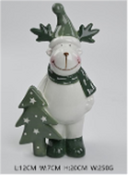 Tall Nordic Green Reindeer with Christmas Tree