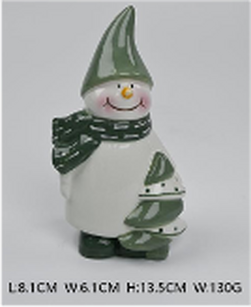 Nordic Green Snowman with Christmas Tree