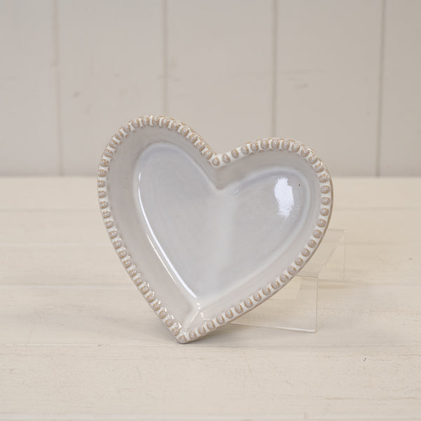 Natural Ceramic Heart Shaped Plate with Bobble Rim Small