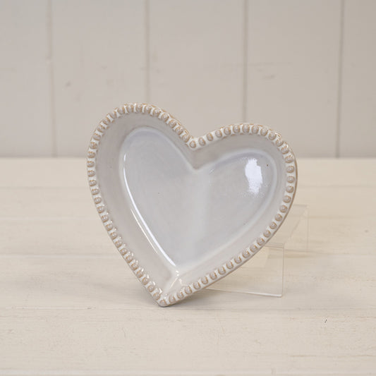 Natural Ceramic Heart Shaped Plate with Bobble Rim Small