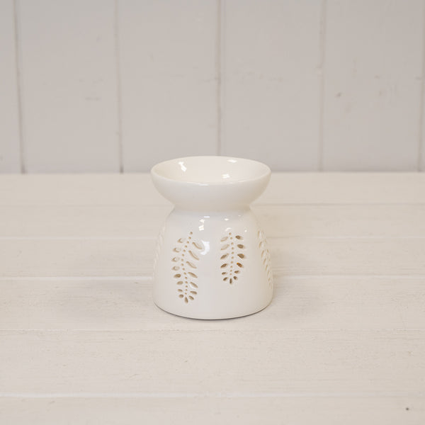 White Ceramic Glazed Oil Burner with Leaf Design