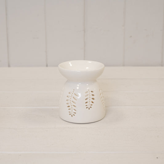White Ceramic Glazed Oil Burner with Leaf Design