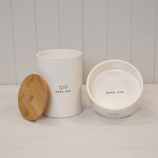 'Good Dog' Ceramic Treat Jar with Bamboo Lid