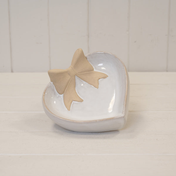 Heart Shaped Shallow Dish with Unglazed Bow