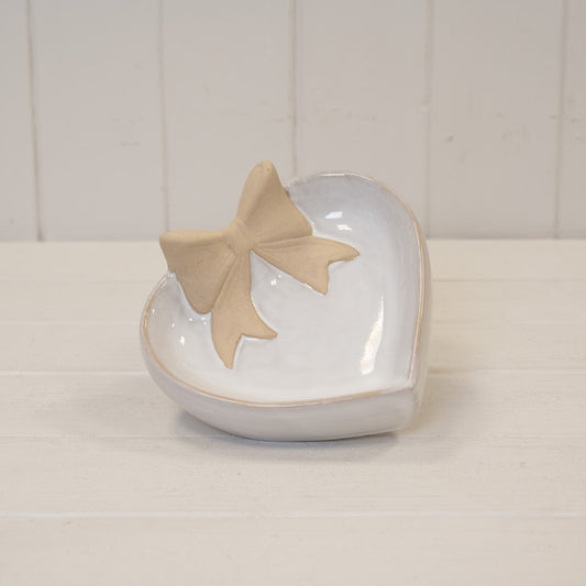 Heart Shaped Shallow Dish with Unglazed Bow