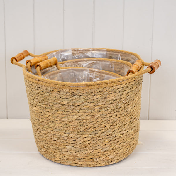 Natural Rope & Grass Storage Basket Set of 3