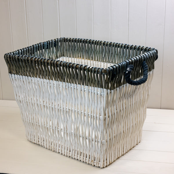 White And Blue Wicker Baskets Set