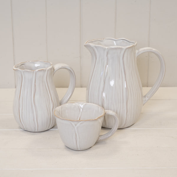 Natural Ceramic Jug with Petal Shape Design