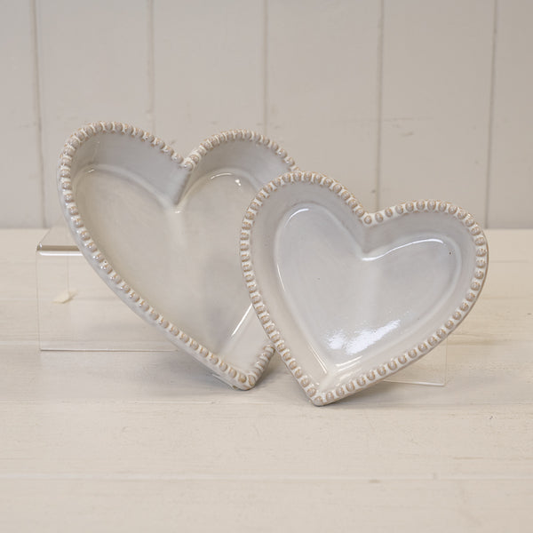 Natural Ceramic Heart Shaped Plate with Bobble Rim Small