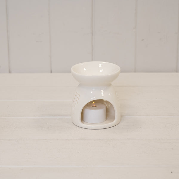 White Ceramic Glazed Oil Burner with Leaf Design