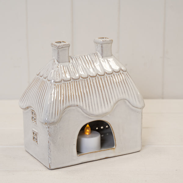 Natural Ceramic Thatch Roof Tealight House