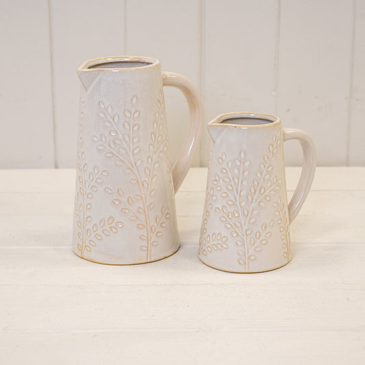 Ceramic Natural Jug with Olive Branch Design