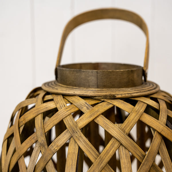 Oval Bamboo Lantern With Glass Insert