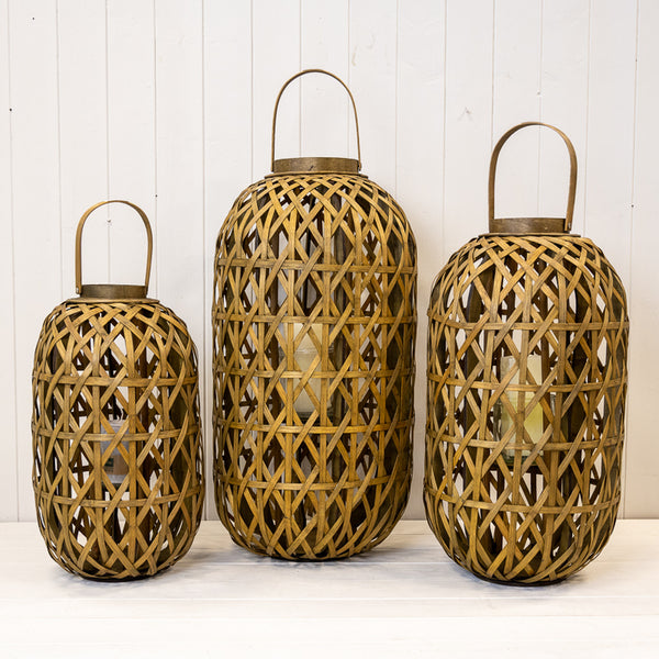 Oval Bamboo Lantern With Glass Insert