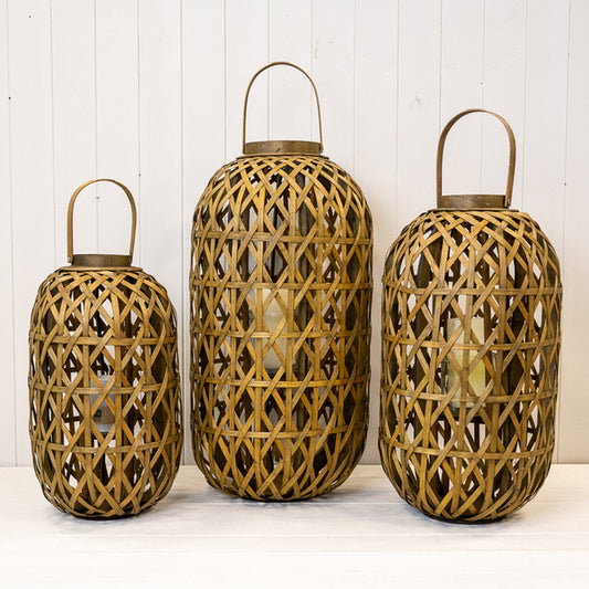 Oval Bamboo Lantern With Glass Insert