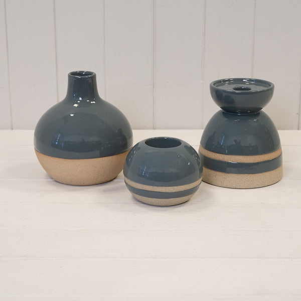Blue Glazed Tealight Holder with Unglazed Design