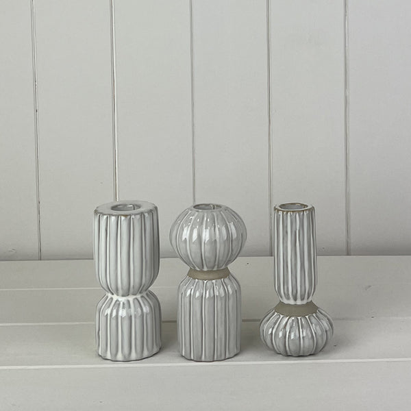 Glazed Ceramic Candle Holders With Texture Detail
