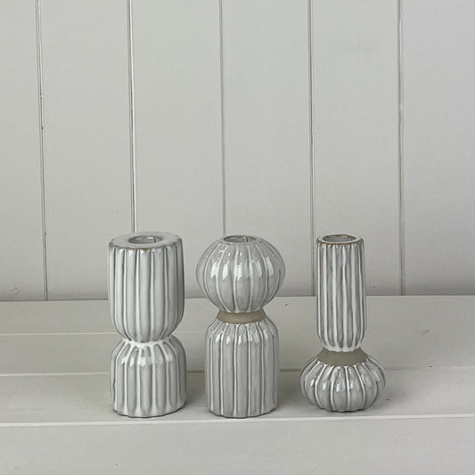 Glazed Ceramic Candle Holders With Texture Detail
