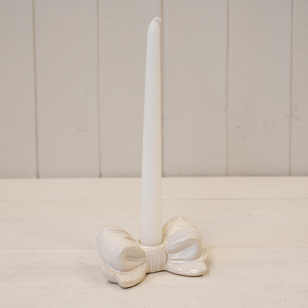 Glazed Ceramic Neat Bow Candle Holder