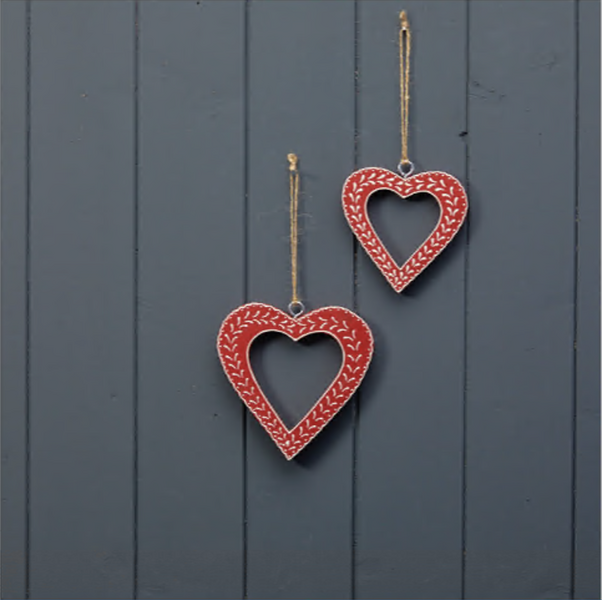 Hanging Red Heart with White Kerry Work