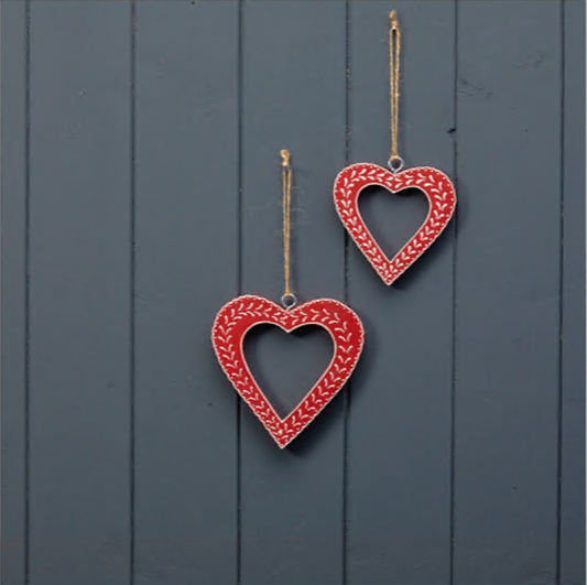 Hanging Red Heart with White Kerry Work