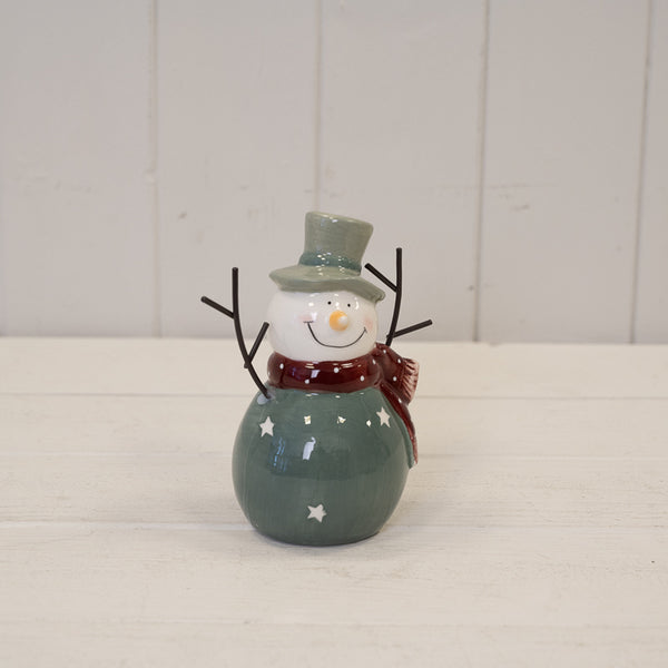 Dark Green/White Ceramic Snowman Decoration