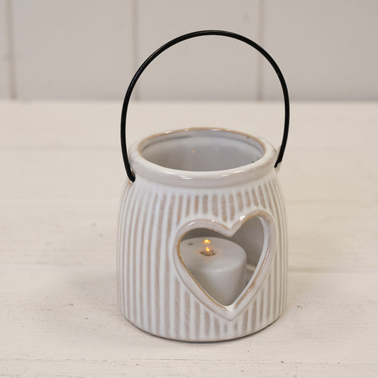 Natural Ceramic Tealight Holder With Cut Out Heart