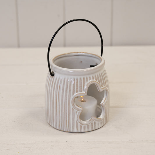 Natural Ceramic Tealight Holder with Flower Cut Out