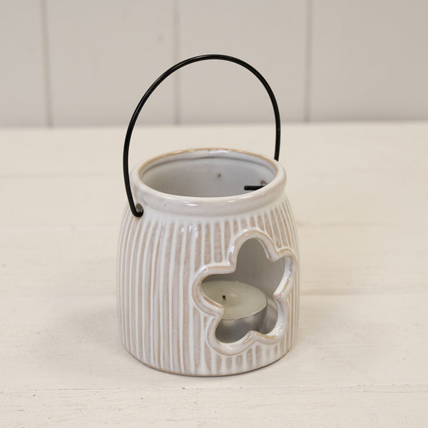 Natural Ceramic Tealight Holder with Flower Cut Out