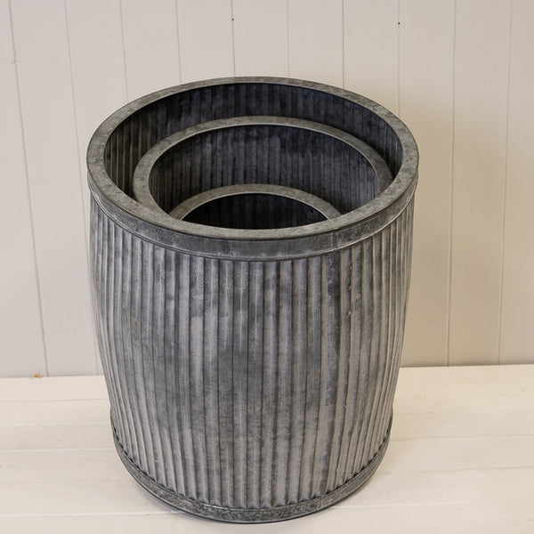 Tall Round Galvanised Dolly Tub Planters Set of 3