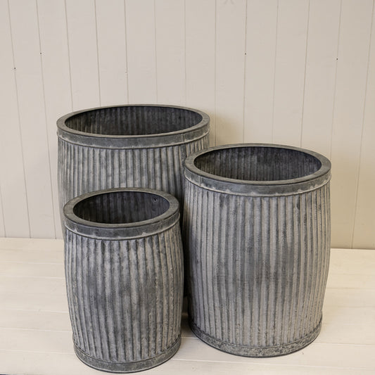 Tall Round Galvanised Dolly Tub Planters Set of 3
